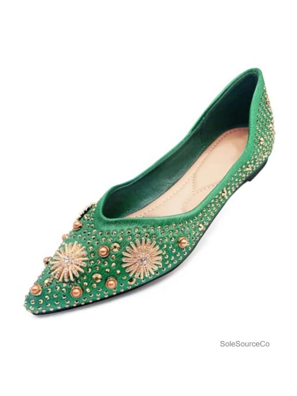 Women's Sparkly Pointed Toe Ballet Flats Comfort Memory Foam Low Heel Wedding